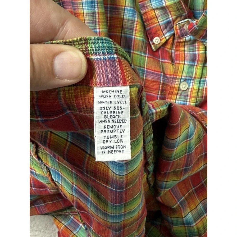 Ralph Lauren Linen Blend Long Sleeve Button Down Vibrant Plaid Blue‎ Pony Mens L